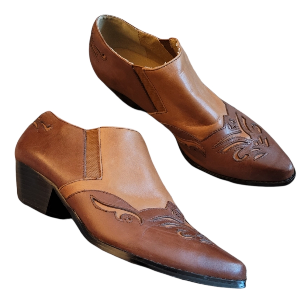 Dingo Brown Tan Leather Western BOHO Style Ankle Booties 7.5